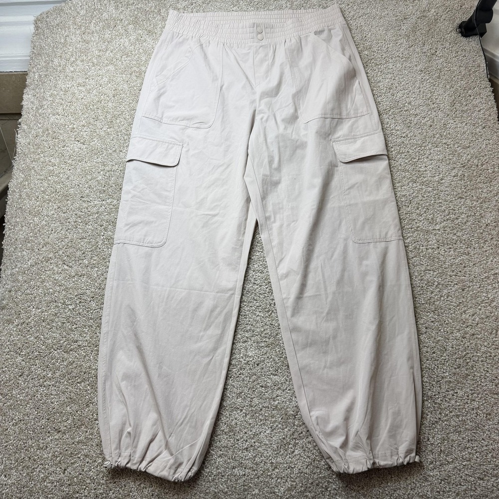 Avalanche Cargo Pants Womens L Beige Microfiber Elastic Waist Cuffed Stretch